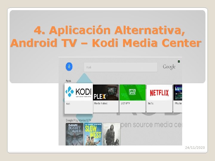 4. Aplicación Alternativa, Android TV – Kodi Media Center 24/11/2020 