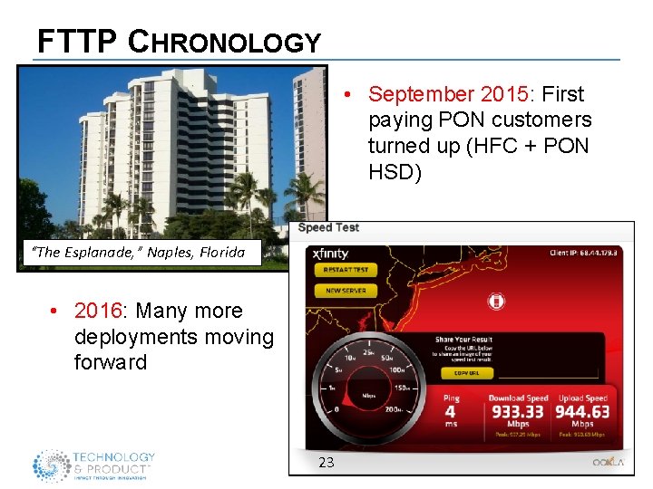 FTTP CHRONOLOGY • September 2015: First paying PON customers turned up (HFC + PON