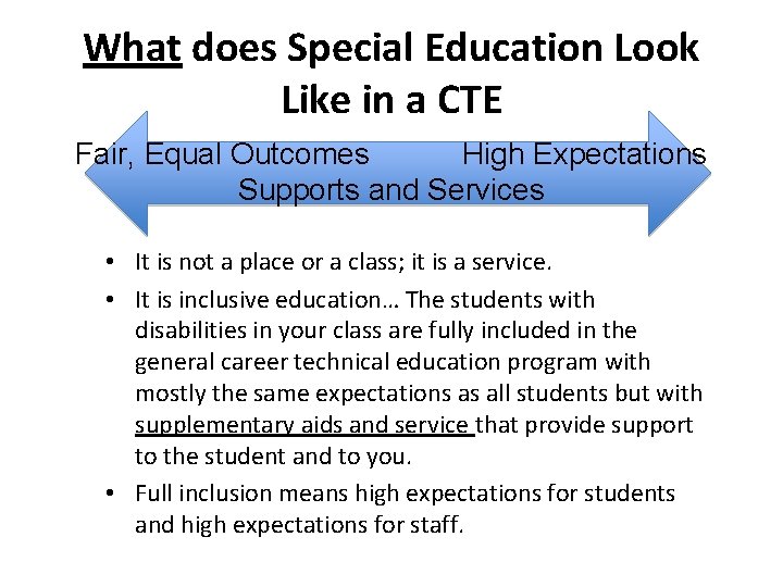 What does Special Education Look Like in a CTE Fair, Equal Outcomes High Expectations