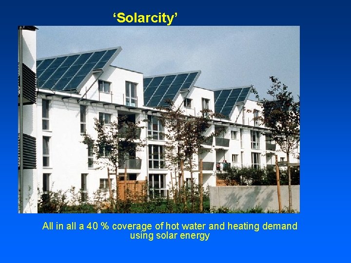 ‘Solarcity’ All in all a 40 % coverage of hot water and heating demand