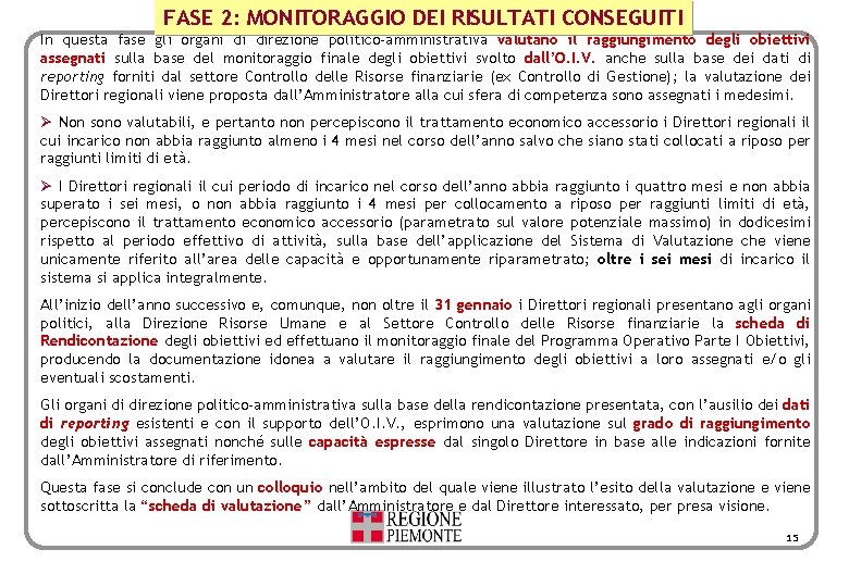 FASE 2: MONITORAGGIO DEI RISULTATI CONSEGUITI In questa fase gli organi di direzione politico-amministrativa