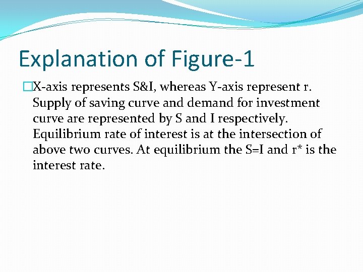 Explanation of Figure-1 �X-axis represents S&I, whereas Y-axis represent r. Supply of saving curve