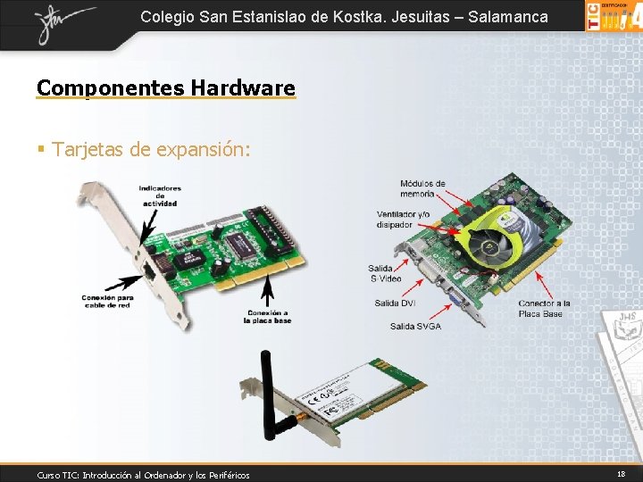 Colegio San Estanislao de Kostka. Jesuitas – Salamanca Componentes Hardware § Tarjetas de expansión: