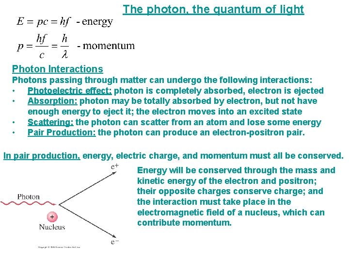 The photon, the quantum of light Photon Interactions Photons passing through matter can undergo