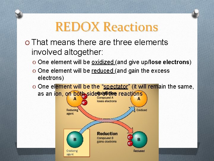 REDOX Reactions O That means there are three elements involved altogether: O One element