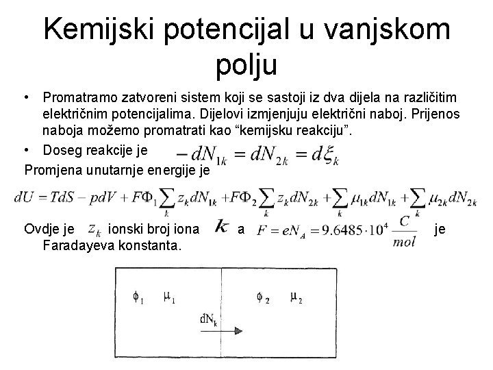 Kemijski potencijal u vanjskom polju • Promatramo zatvoreni sistem koji se sastoji iz dva