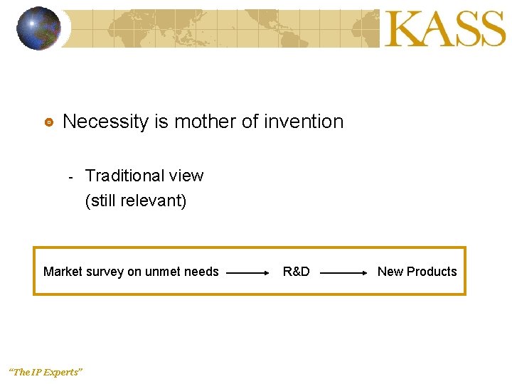 Necessity is mother of invention - Traditional view (still relevant) Market survey on unmet