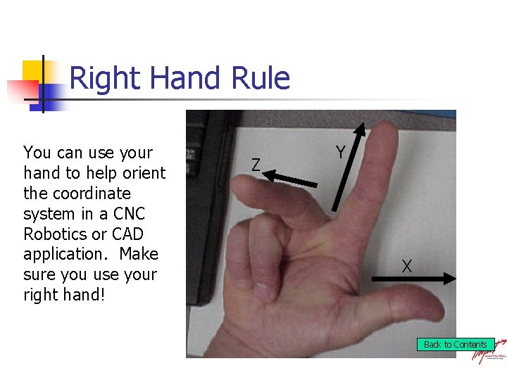 Right Hand Rule You can use your hand to help orient the coordinate system
