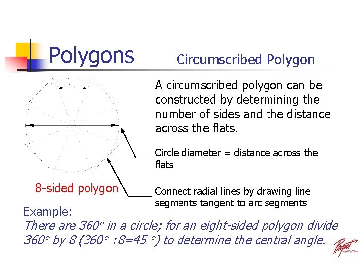 Polygons Circumscribed Polygon A circumscribed polygon can be constructed by determining the number of