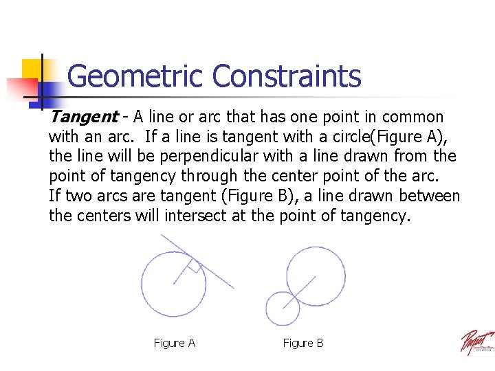 Geometric Constraints Tangent - A line or arc that has one point in common