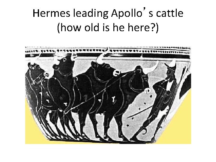 Hermes leading Apollo’s cattle (how old is he here? ) 