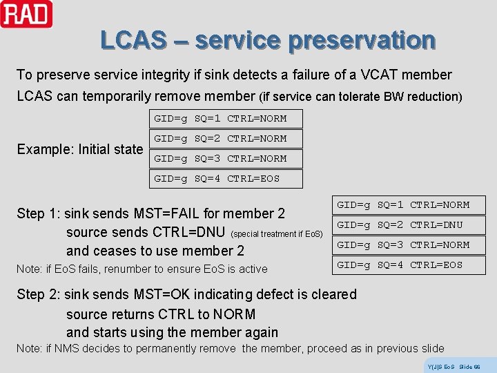 LCAS – service preservation To preserve service integrity if sink detects a failure of