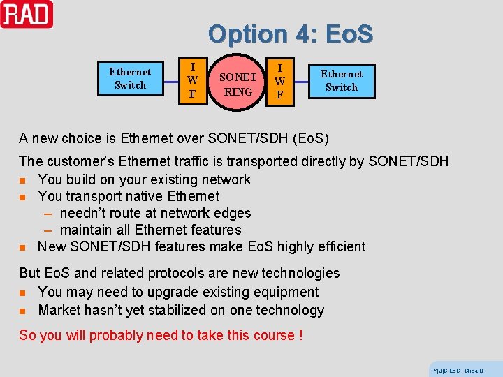 Option 4: Eo. S Ethernet Switch I W F SONET RING I W F