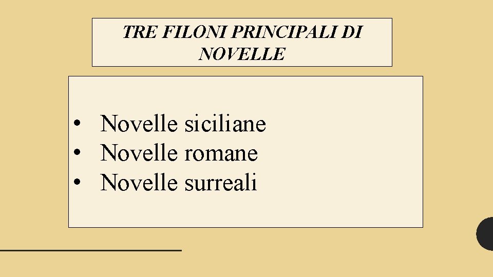 TRE FILONI PRINCIPALI DI NOVELLE • Novelle siciliane • Novelle romane • Novelle surreali
