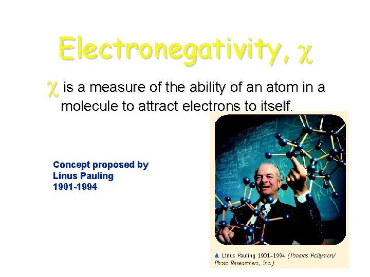 Electronegativity, is a measure of the ability of an atom in a molecule to