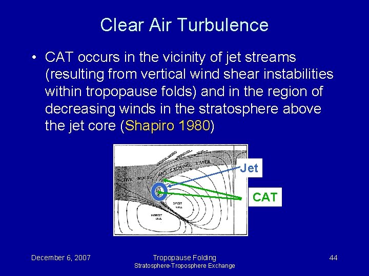 Clear Air Turbulence • CAT occurs in the vicinity of jet streams (resulting from Clear Air Turbulence • CAT occurs in the vicinity of jet streams (resulting from
