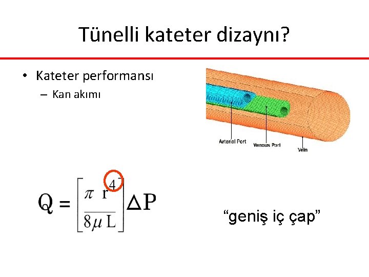 Tünelli kateter dizaynı? • Kateter performansı – Kan akımı Poiseuille kanunu “geniş iç çap” Tünelli kateter dizaynı? • Kateter performansı – Kan akımı Poiseuille kanunu “geniş iç çap”