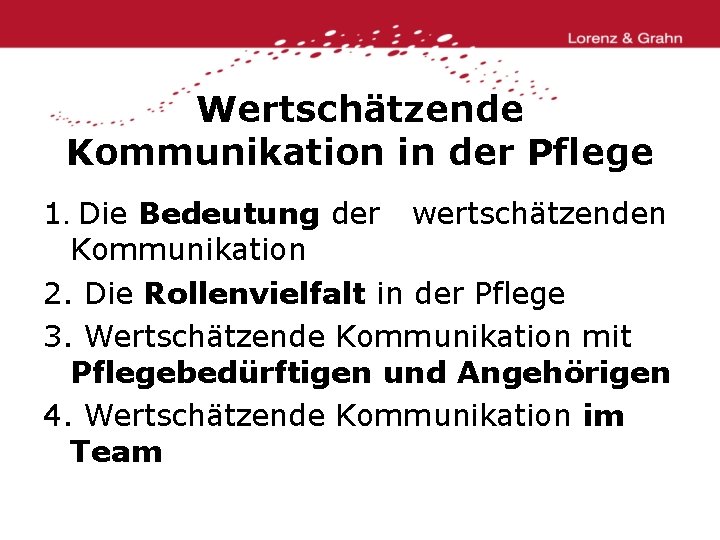 Wertschätzende Kommunikation in der Pflege 1. Die Bedeutung der wertschätzenden Kommunikation 2. Die Rollenvielfalt