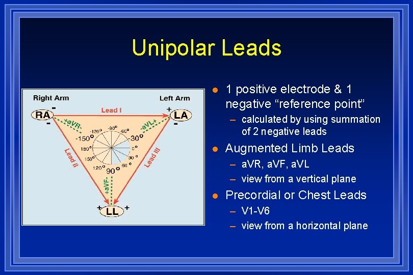 Unipolar Leads l 1 positive electrode & 1 negative “reference point” – calculated by