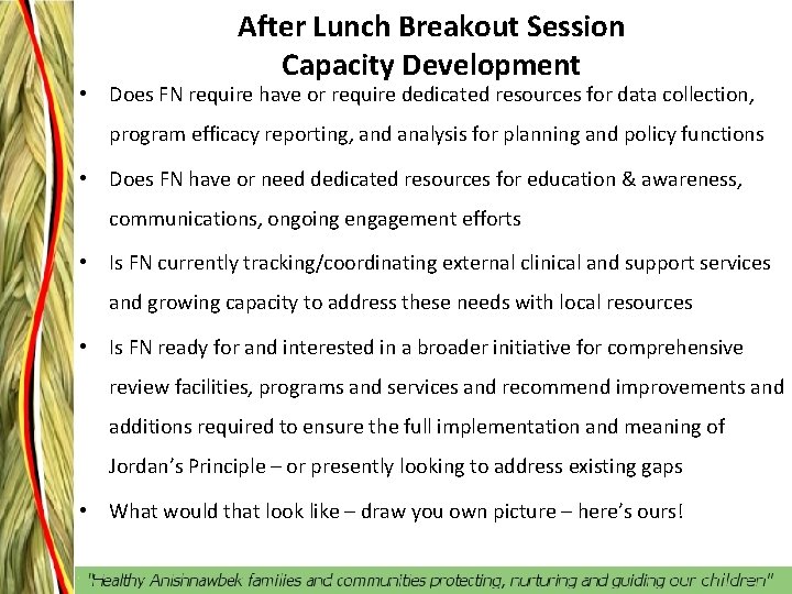 After Lunch Breakout Session Capacity Development • Does FN require have or require dedicated