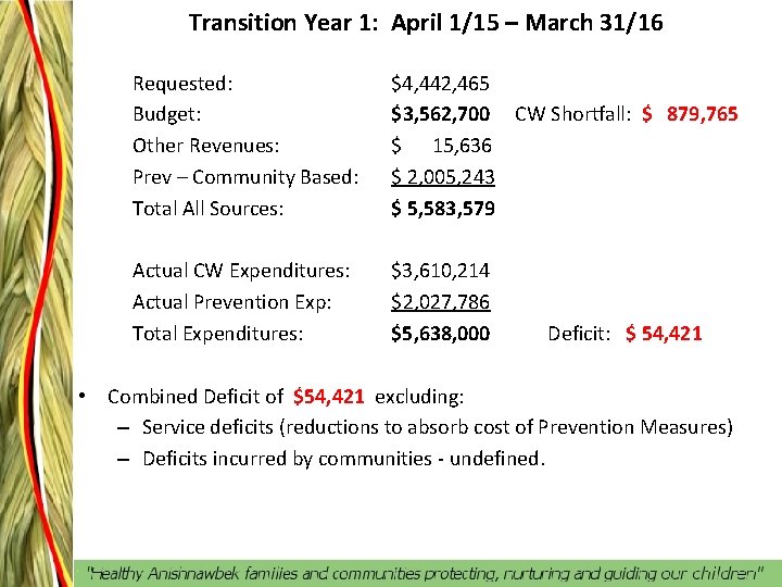 Transition Year 1: April 1/15 – March 31/16 Requested: Budget: Other Revenues: Prev –