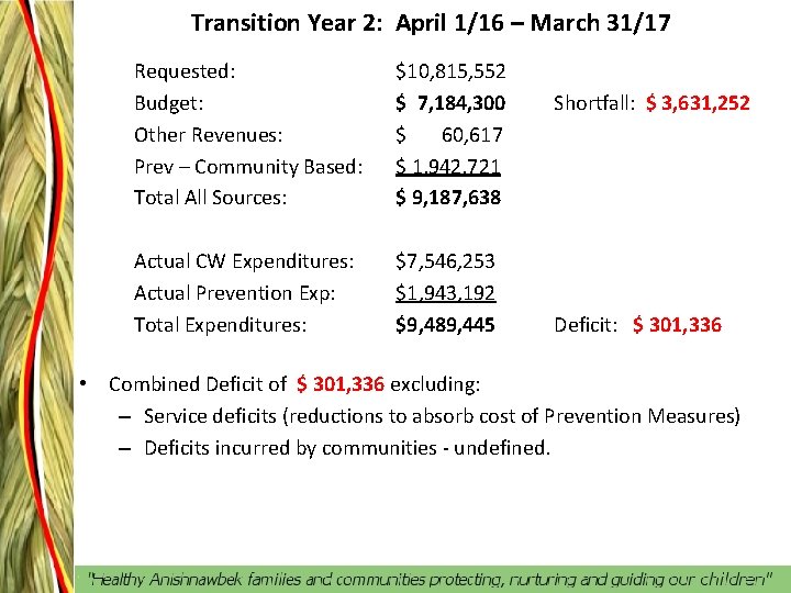 Transition Year 2: April 1/16 – March 31/17 Requested: Budget: Other Revenues: Prev –