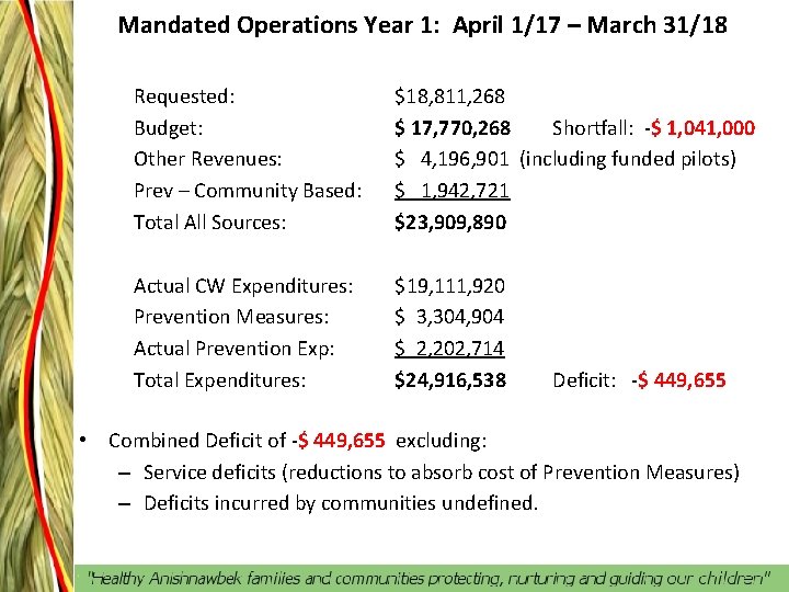 Mandated Operations Year 1: April 1/17 – March 31/18 Requested: Budget: Other Revenues: Prev