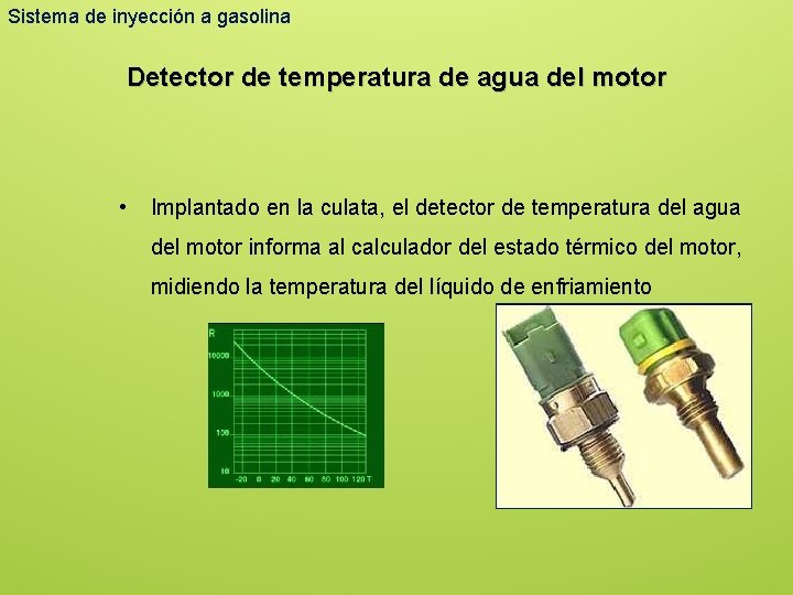 Sistema de inyección a gasolina Detector de temperatura de agua del motor • Implantado