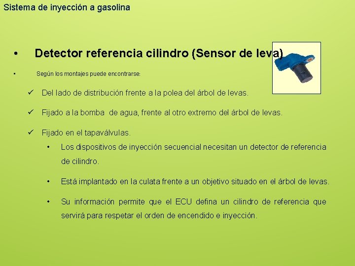 Sistema de inyección a gasolina • Detector referencia cilindro (Sensor de leva) • Según