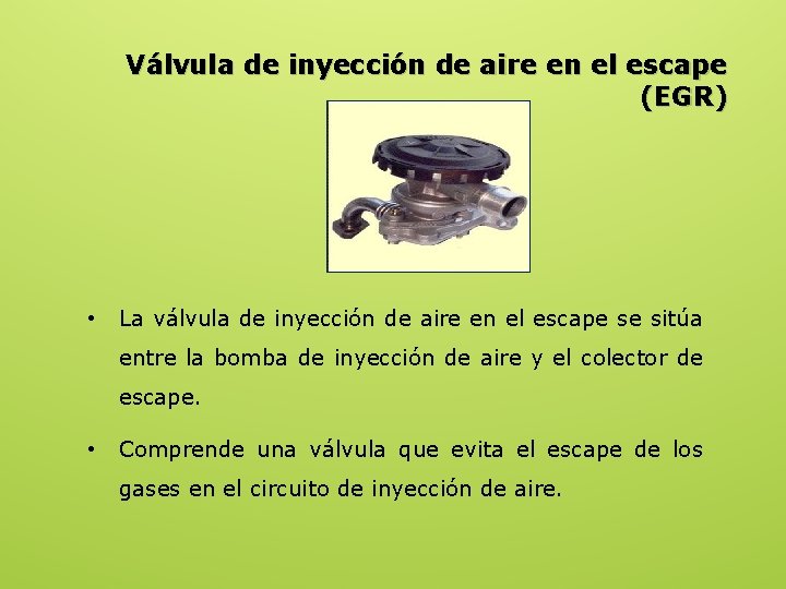 Válvula de inyección de aire en el escape (EGR) • La válvula de inyección