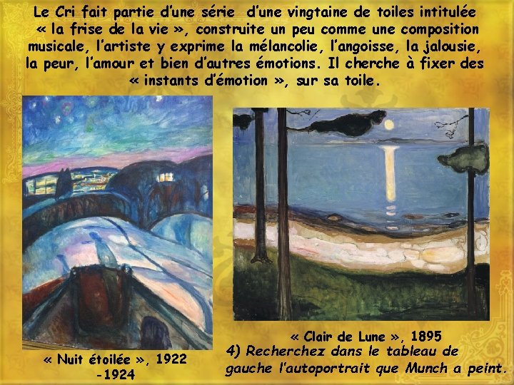 Le Cri fait partie d’une série d’une vingtaine de toiles intitulée « la frise Le Cri fait partie d’une série d’une vingtaine de toiles intitulée « la frise