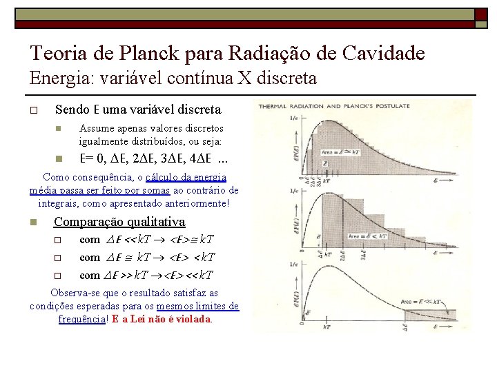 Teoria de Planck para Radiação de Cavidade Energia: variável contínua X discreta o Sendo