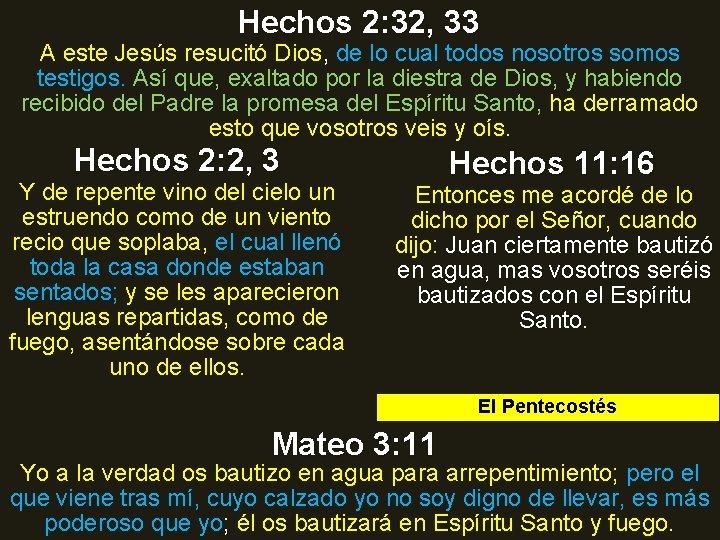 Hechos 2: 32, 33 A este Jesús resucitó Dios, de lo cual todos nosotros