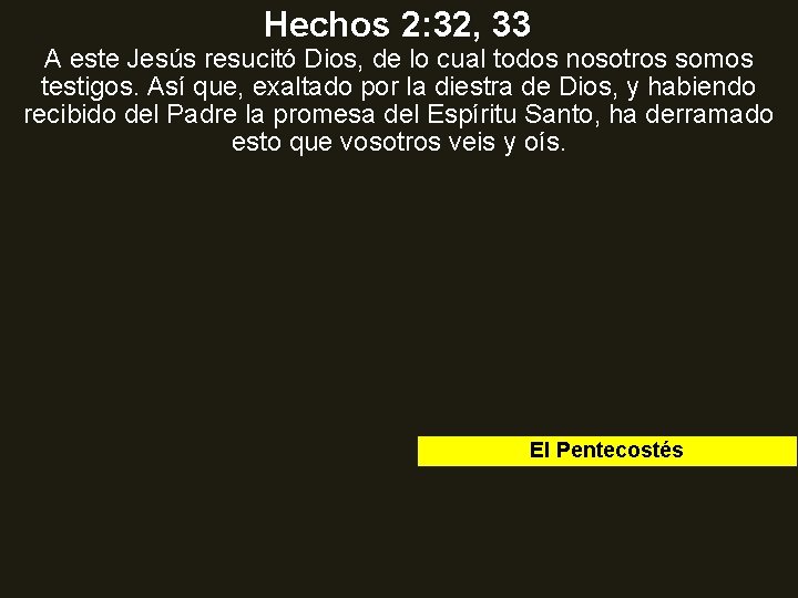 Hechos 2: 32, 33 A este Jesús resucitó Dios, de lo cual todos nosotros