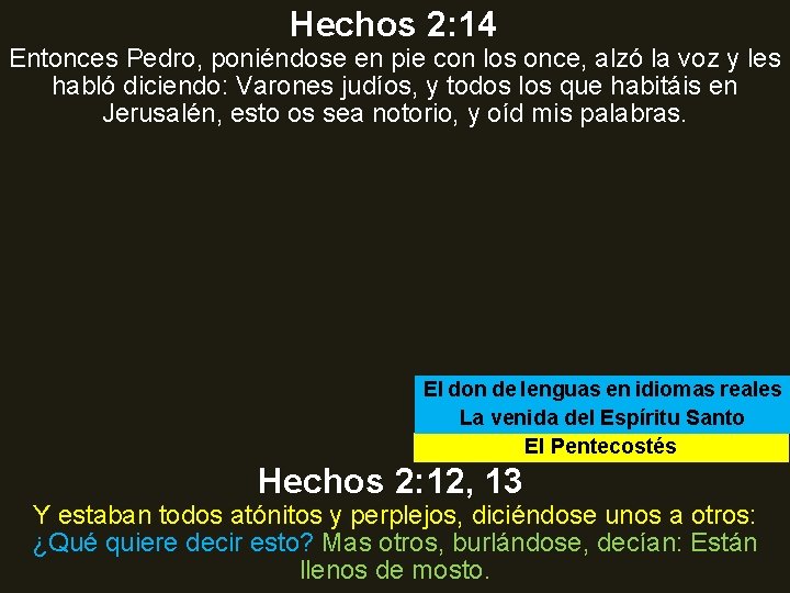 Hechos 2: 14 Entonces Pedro, poniéndose en pie con los once, alzó la voz