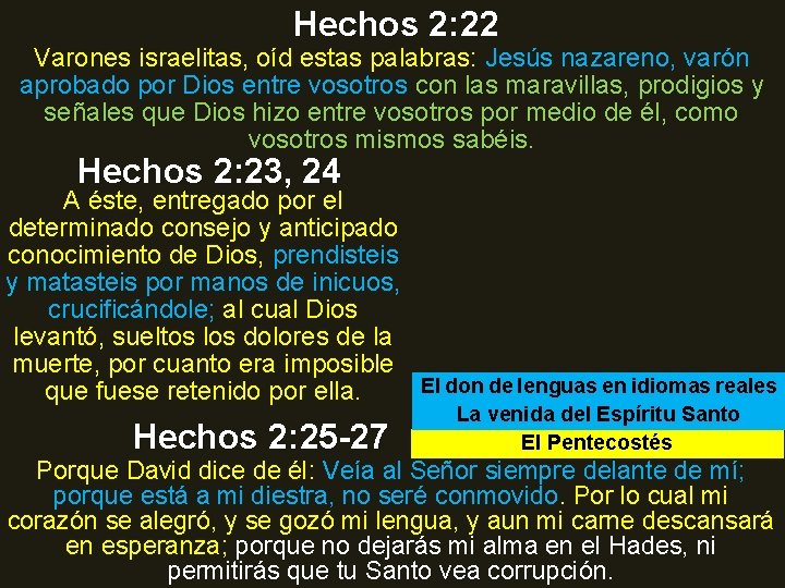 Hechos 2: 22 Varones israelitas, oíd estas palabras: Jesús nazareno, varón aprobado por Dios Hechos 2: 22 Varones israelitas, oíd estas palabras: Jesús nazareno, varón aprobado por Dios