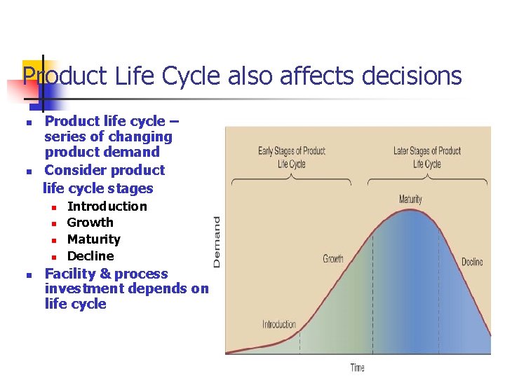 Product Life Cycle also affects decisions n n Product life cycle – series of