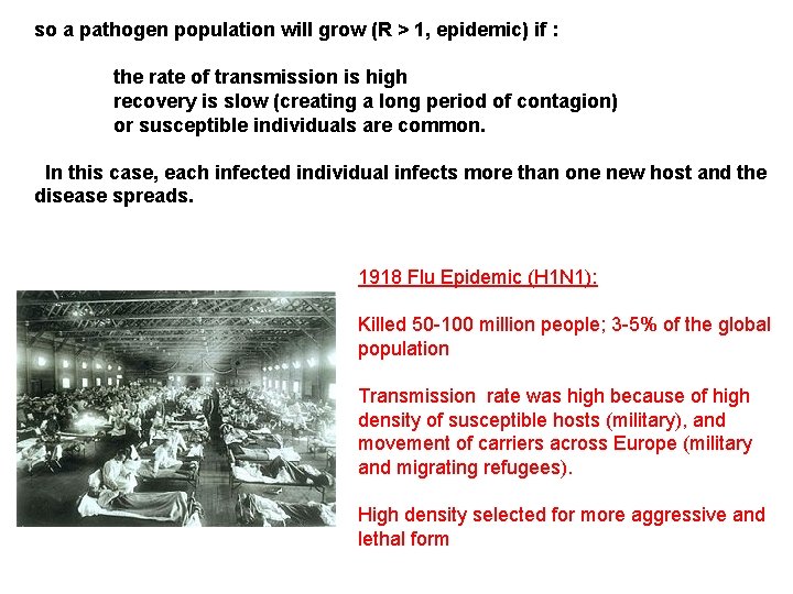 so a pathogen population will grow (R > 1, epidemic) if : the rate