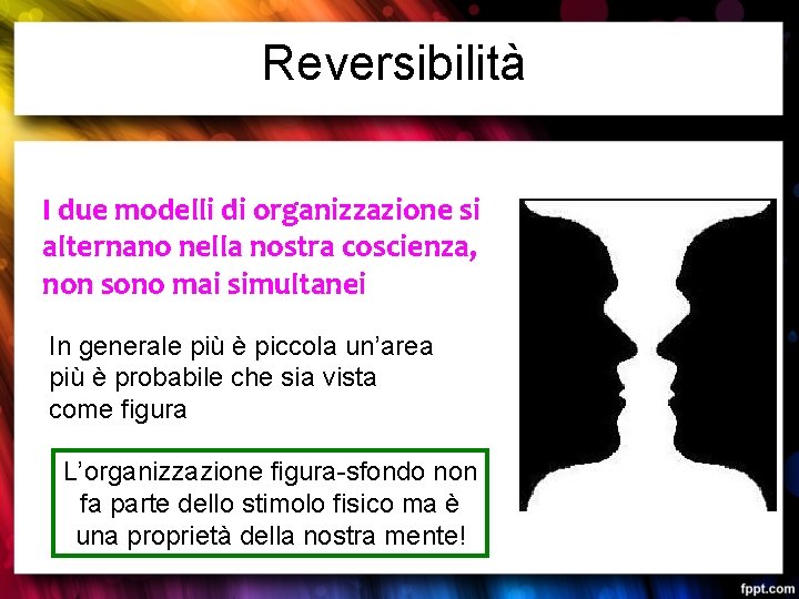 Reversibilità I due modelli di organizzazione si alternano nella nostra coscienza, non sono mai
