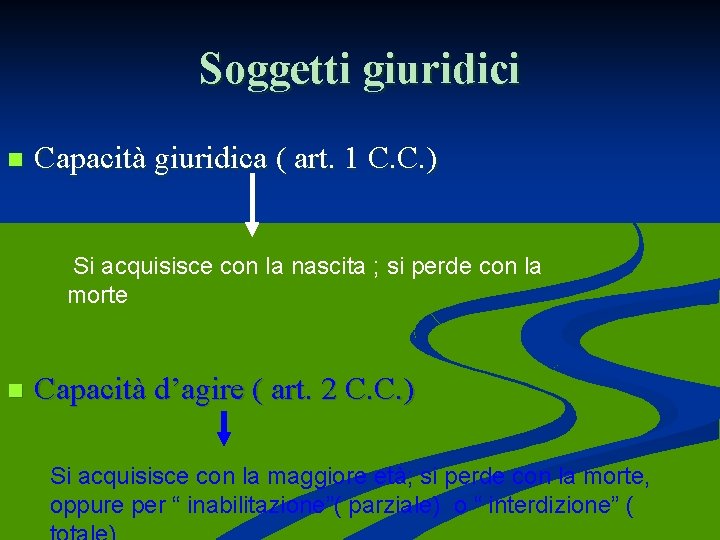 Soggetti giuridici n Capacità giuridica ( art. 1 C. C. ) Si acquisisce con