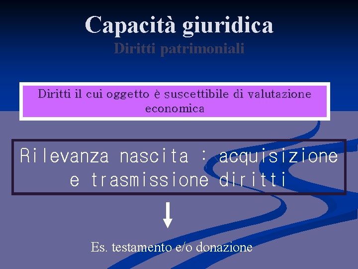 Capacità giuridica Diritti patrimoniali Diritti il cui oggetto è suscettibile di valutazione economica Rilevanza