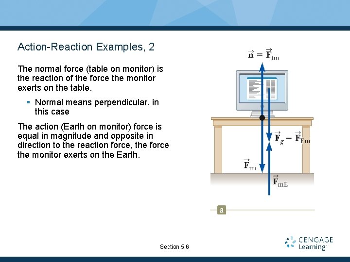 Action-Reaction Examples, 2 The normal force (table on monitor) is the reaction of the