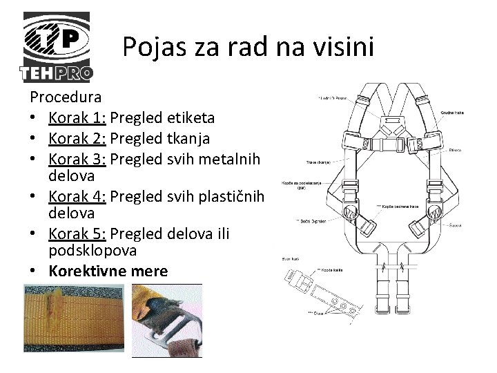 Pojas za rad na visini Procedura • Korak 1: Pregled etiketa • Korak 2: