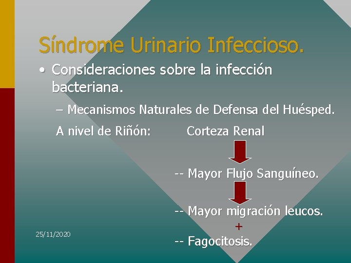 Síndrome Urinario Infeccioso. • Consideraciones sobre la infección bacteriana. – Mecanismos Naturales de Defensa