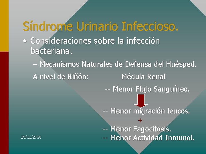 Síndrome Urinario Infeccioso. • Consideraciones sobre la infección bacteriana. – Mecanismos Naturales de Defensa