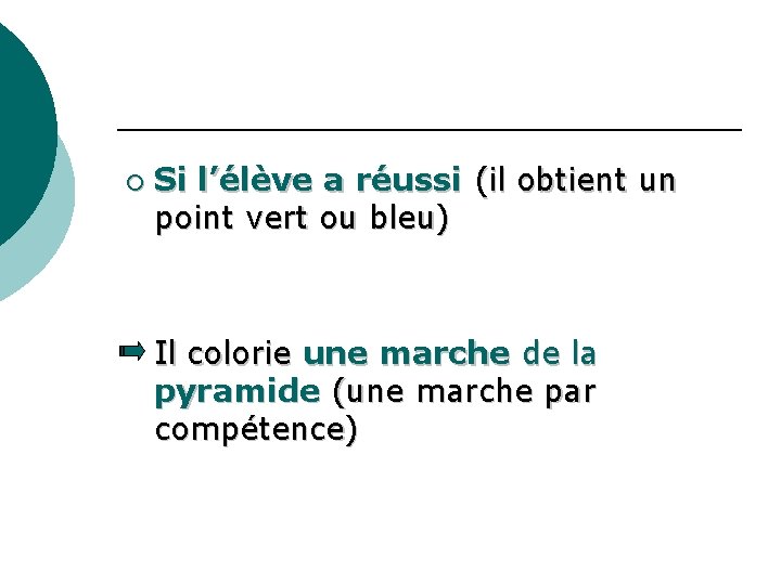 ¡ Si l’élève a réussi (il obtient un point vert ou bleu) Il colorie