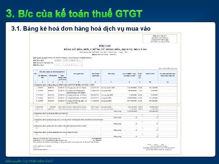 3. B/c của kế toán thuế GTGT 3. 1. Bảng kê hoá đơn hàng