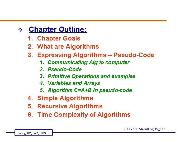 v Chapter Outline: 1. Chapter Goals 2. What are Algorithms 3. Expressing Algorithms –