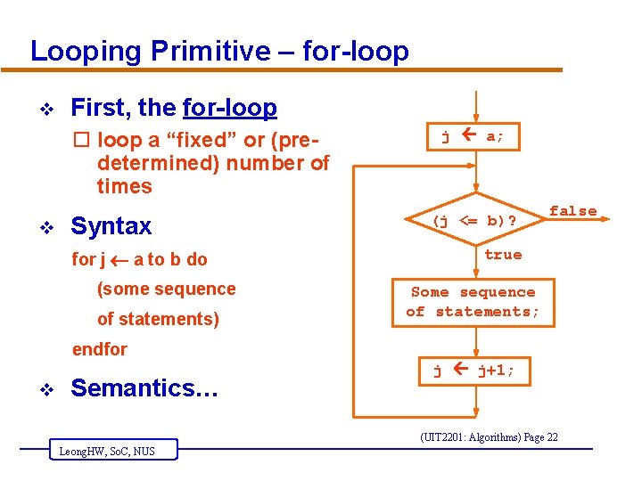 Looping Primitive – for-loop v First, the for-loop o loop a “fixed” or (predetermined)