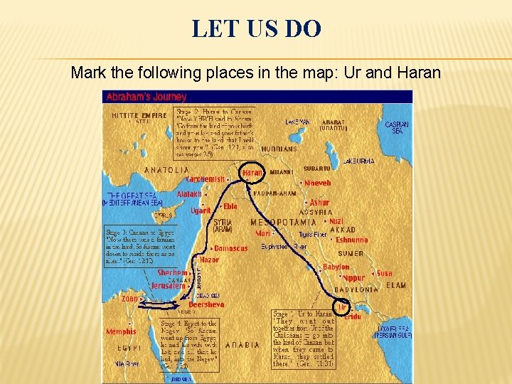 LET US DO Mark the following places in the map: Ur and Haran 